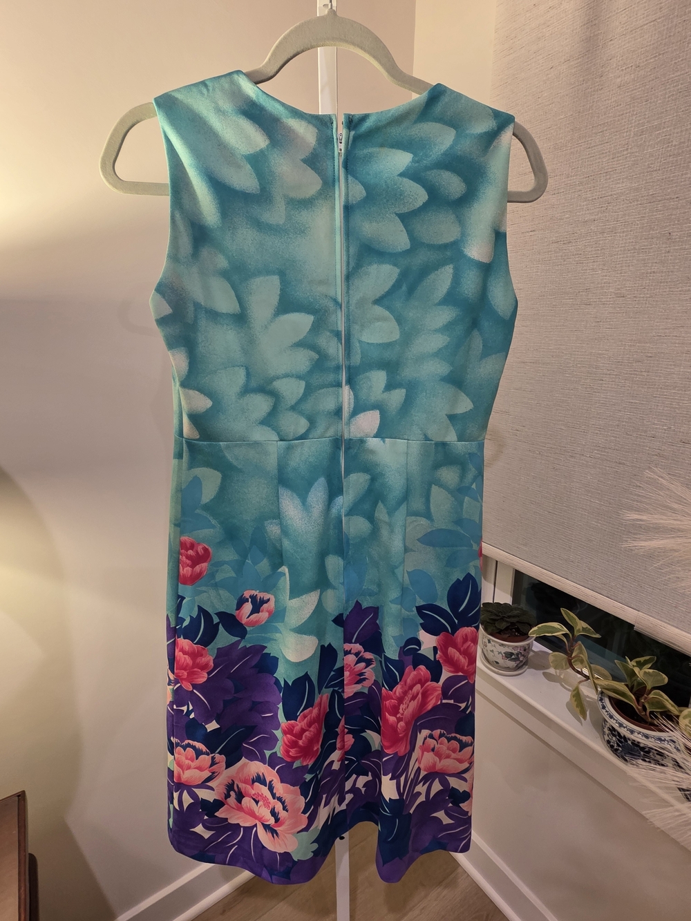 VTG Hawaiian Sleeveless Aqua Floral Sheath Dress Size L - Picture 14 of 16